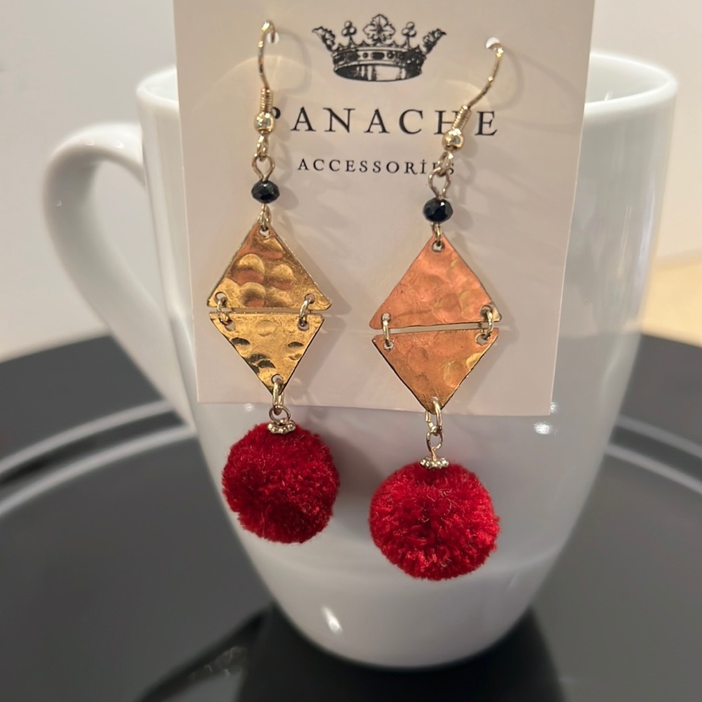 Panache Gold tone and Pom Pom Dangle Earrings - NWT